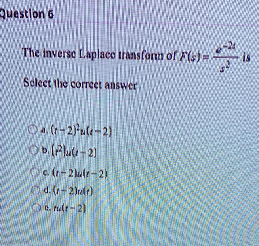 Solved Question 6 The Inverse Laplace Transform Of F S Chegg Com