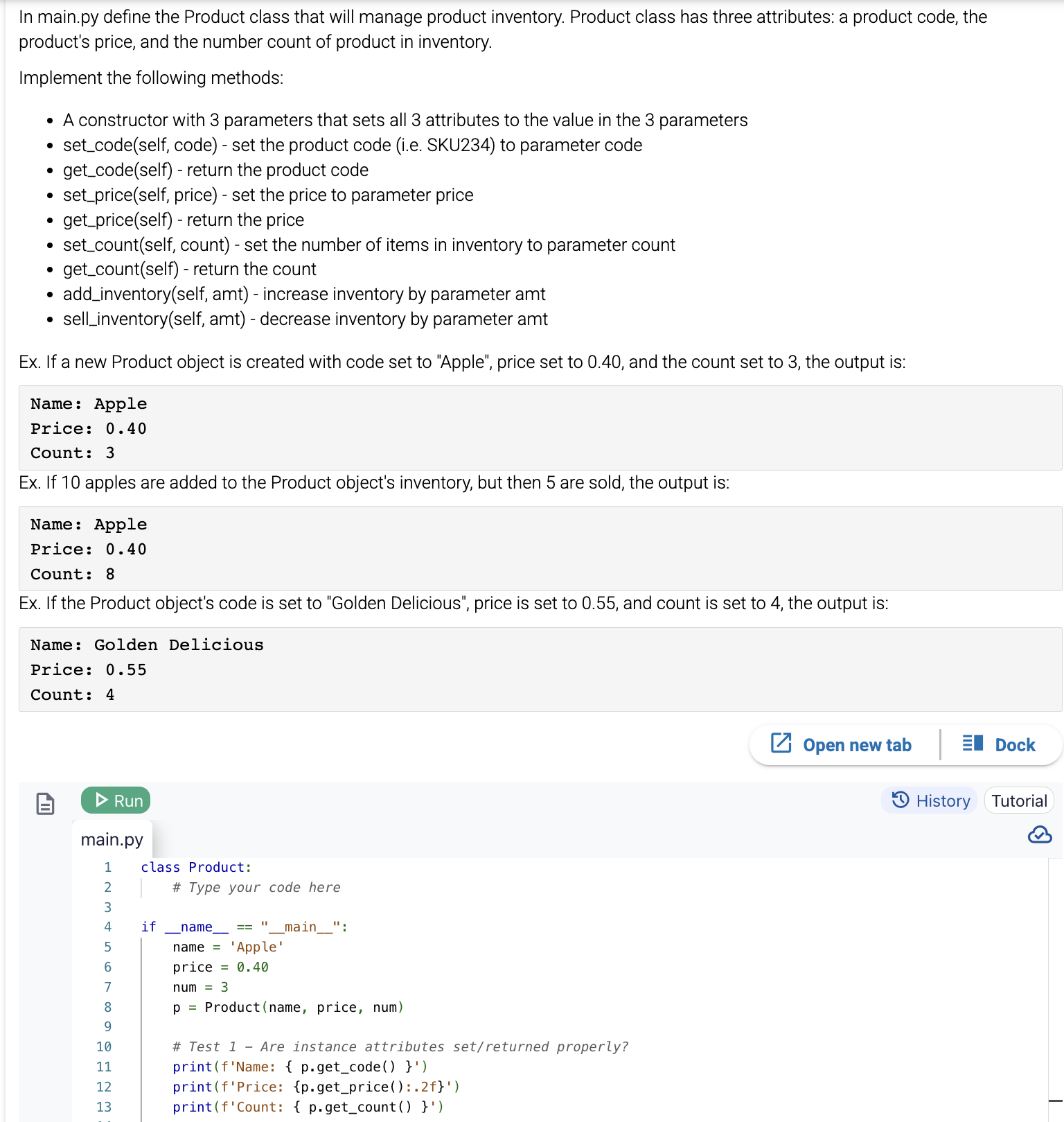 Solved In python: in main.py define the Product class that | Chegg.com