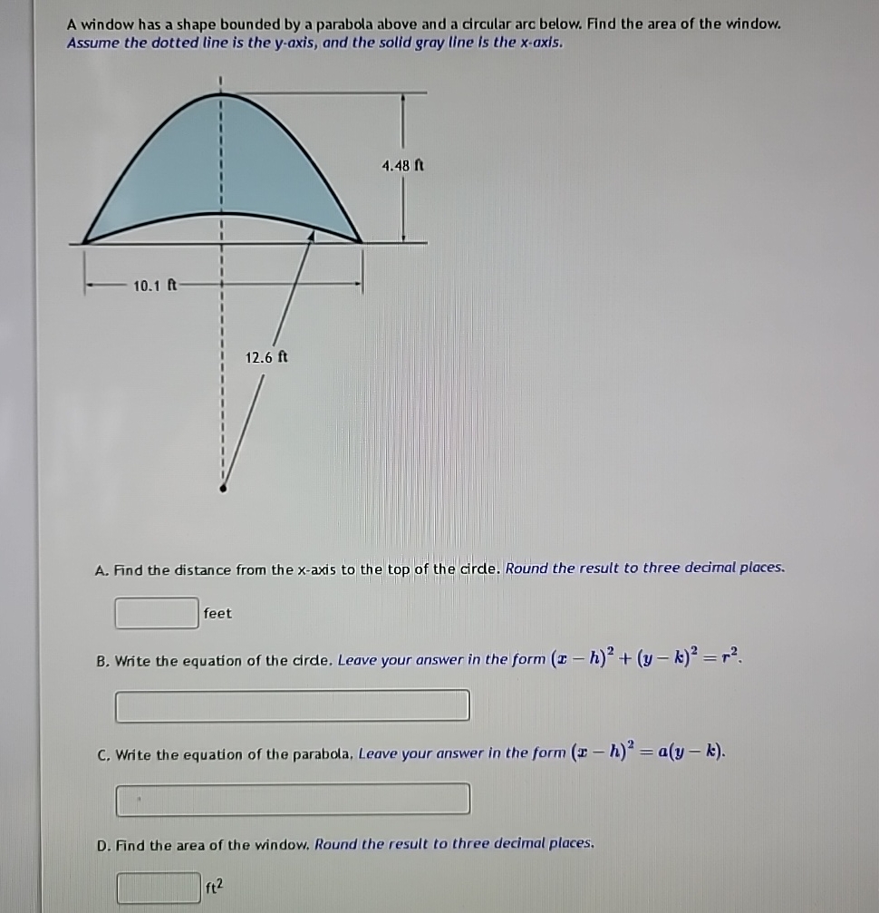 Solved A window has a shape bounded by a parabola above and | Chegg.com