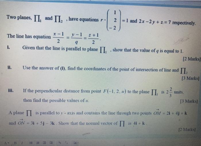 Solved Two planes, II, and II, . have equations r. 2 - 1 and | Chegg.com