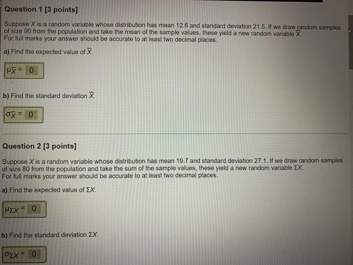 Solved Question 1 [3 points) Suppose X is a random variable | Chegg.com