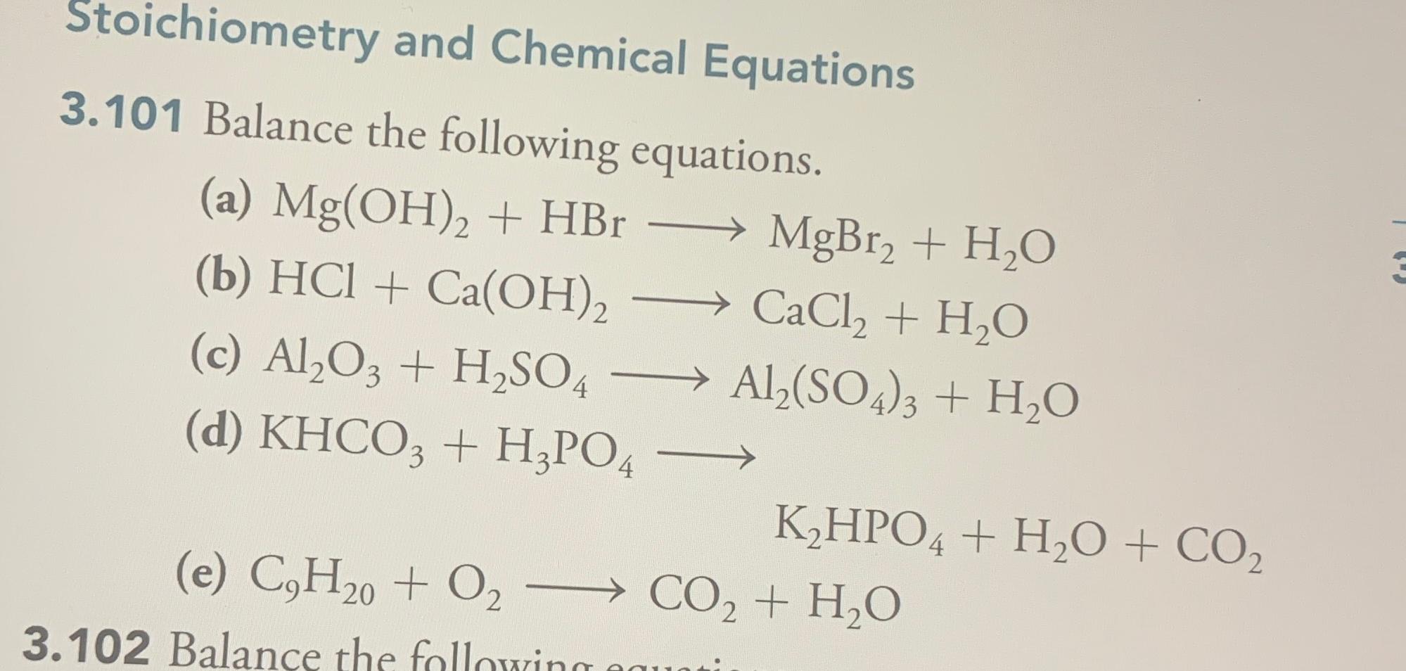 Solved Stoichiometry and Chemical Equations3.101 ﻿Balance | Chegg.com