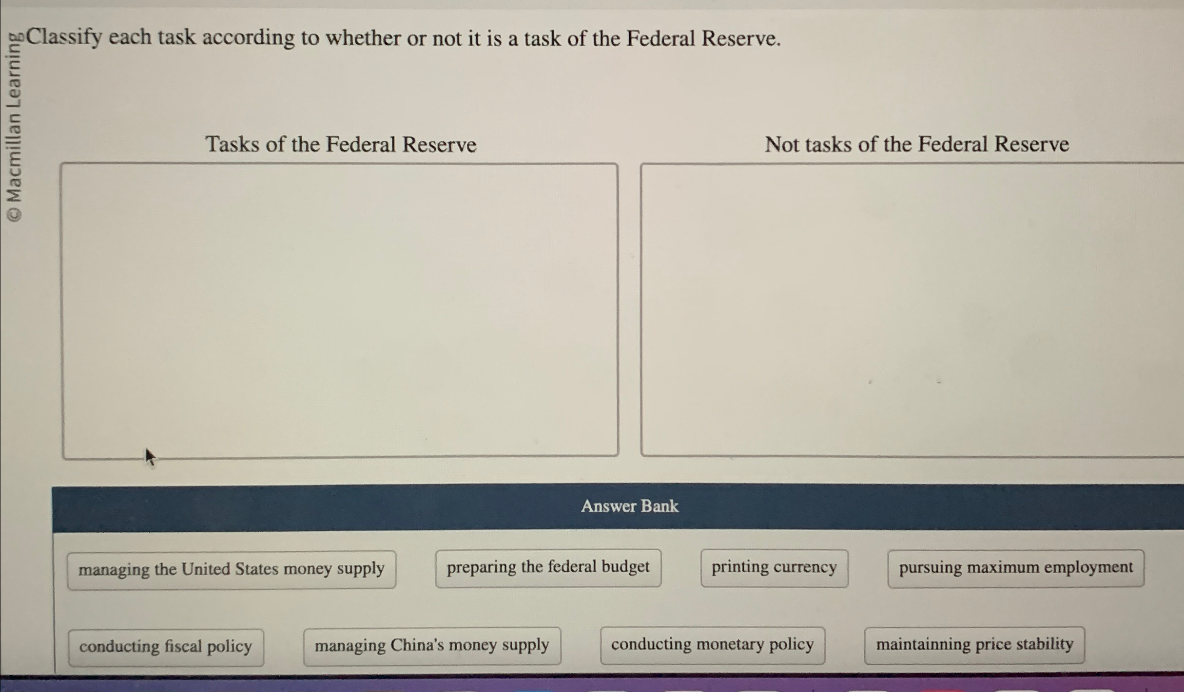 Solved Tasks Of The Federal Reserve Not Tasks Of The Federal | Chegg.com