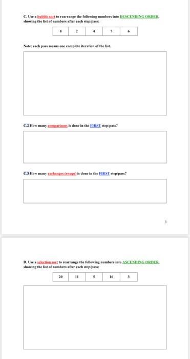 Solved Exercises an Serting Algorithms A. The following list | Chegg.com