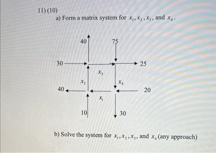 Solved (10) a) Form a matrix system for x1,x2,x3, and x4. b)