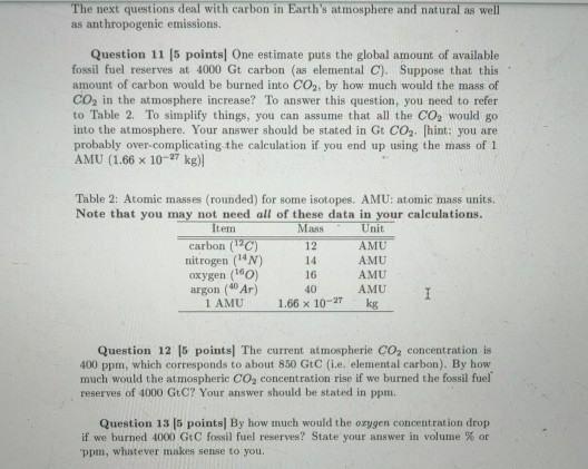 Solved The next questions deal with carbon in Earth's | Chegg.com
