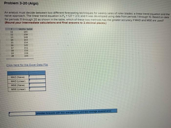 Solved Problem 3-20 (Algo) An analyst must decide between | Chegg.com