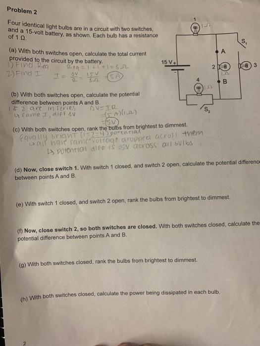Solved Four Identical Light Bulbs Are In A Circuit With Two | Chegg.com