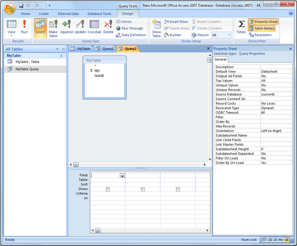 Definition of Creating A Simple Select Query Using Design View | Chegg.com