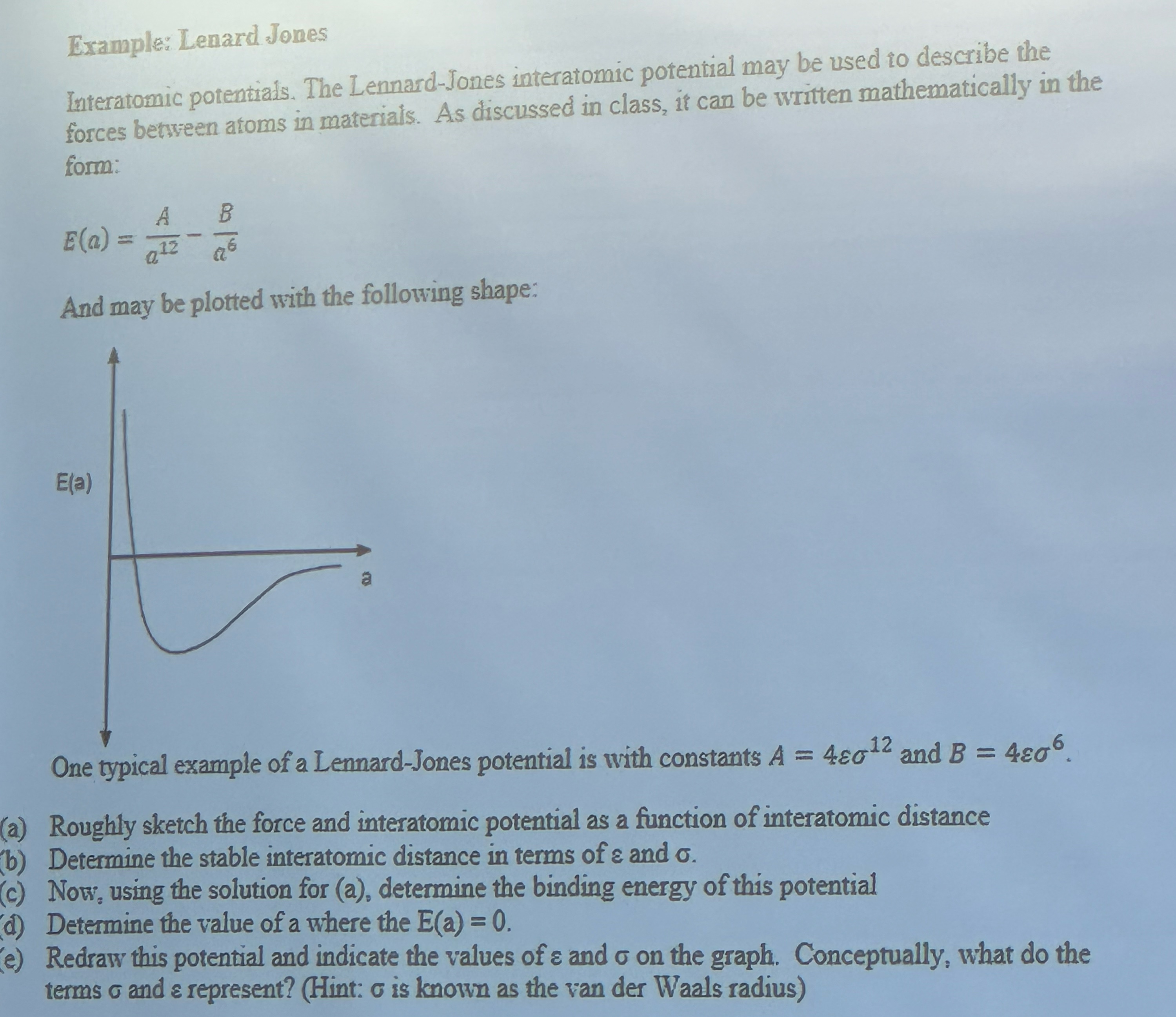 Example: Lenard JonesInteratomic potentials. The | Chegg.com