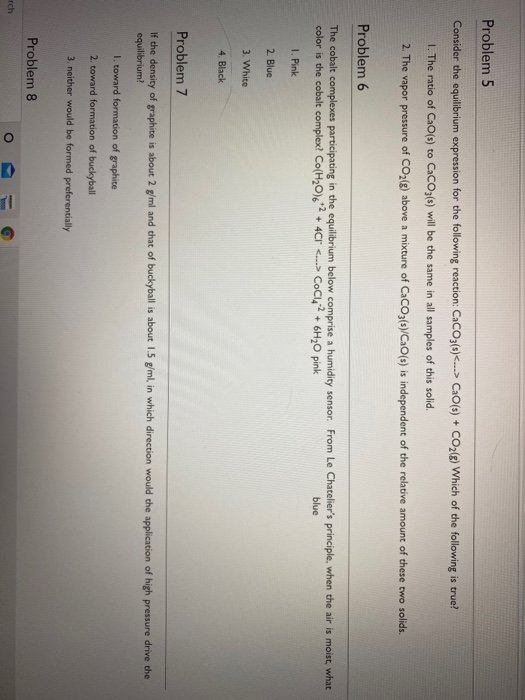 Solved Problem 5 Consider the equilibrium expression for the | Chegg.com
