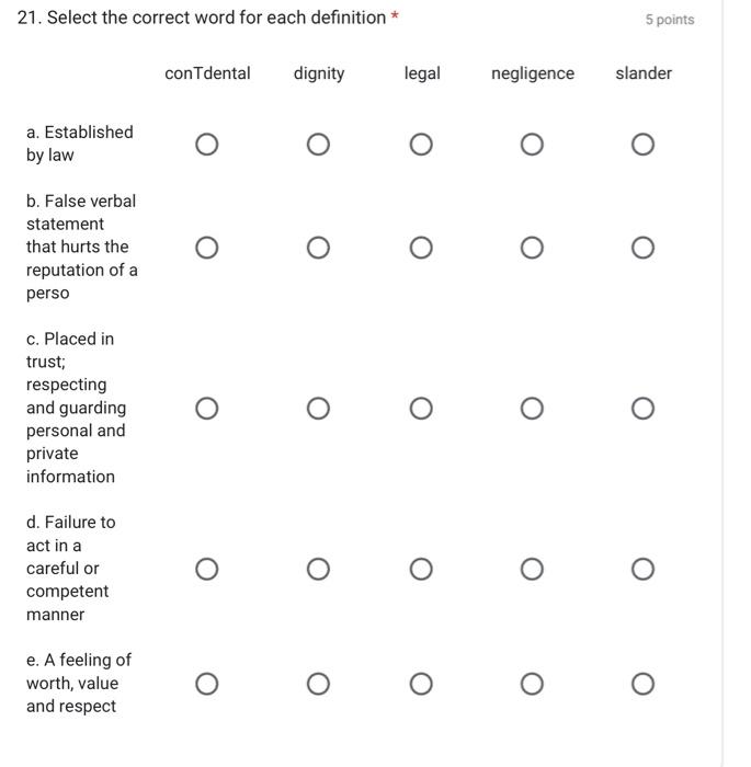 21 Select the correst word for each definition * | Chegg.com