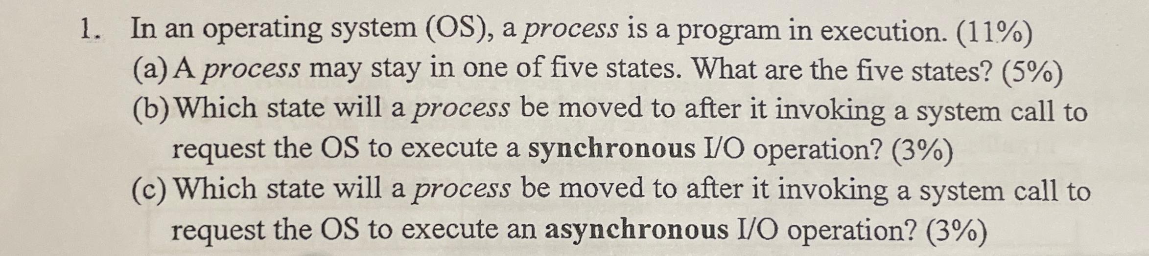 Solved In an operating system (OS), ﻿a process is a program | Chegg.com