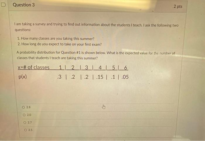 Solved D Question 3 2 pts I am taking a survey and trying to | Chegg.com
