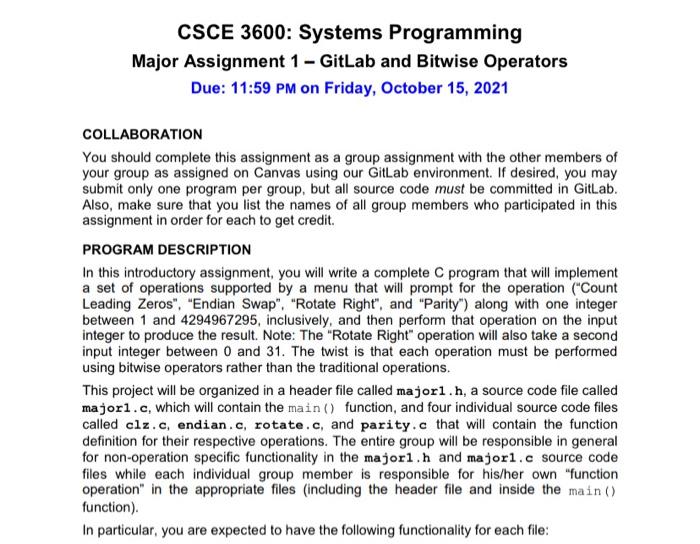 Solved CSCE 3600: Systems Programming Major Assignment 1 - | Chegg.com