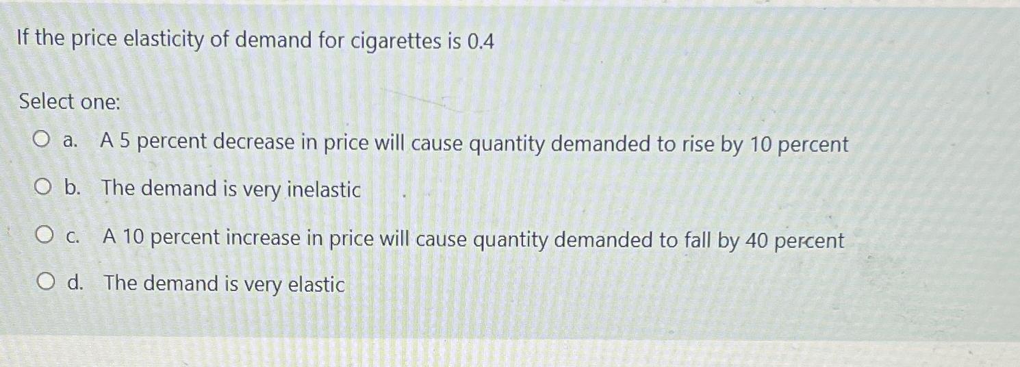 Solved If the price elasticity of demand for cigarettes is