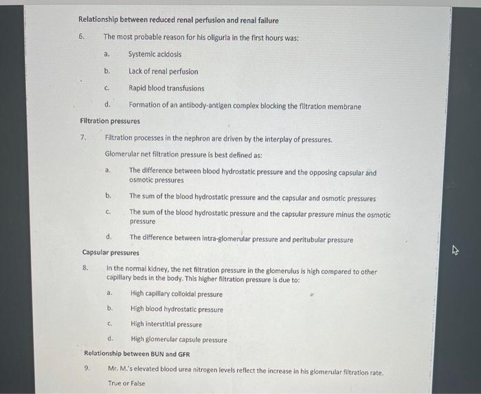 Solved Relationship between reduced renal perfusion and | Chegg.com