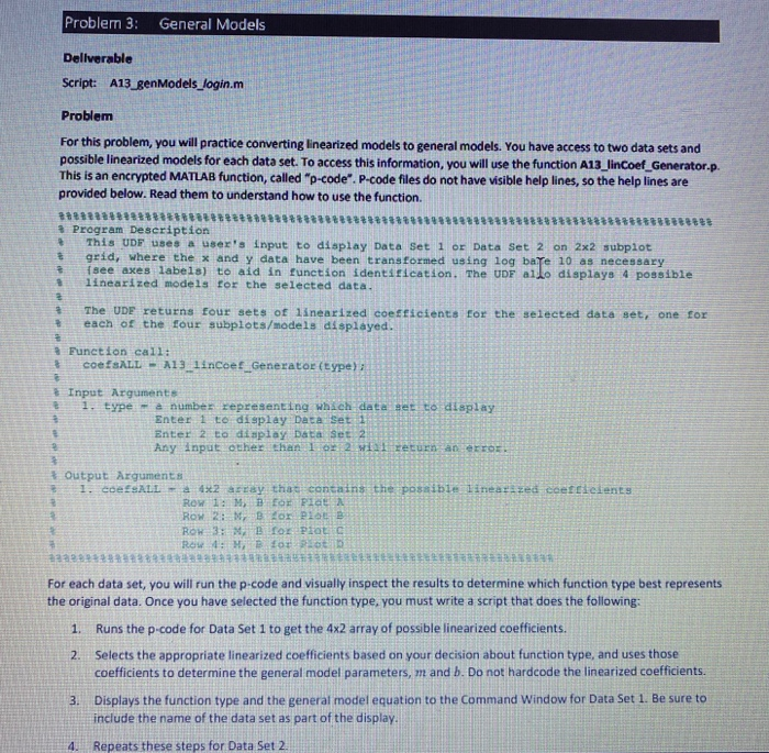 Problem 3 General Models Deliverable Script A13 Chegg Com