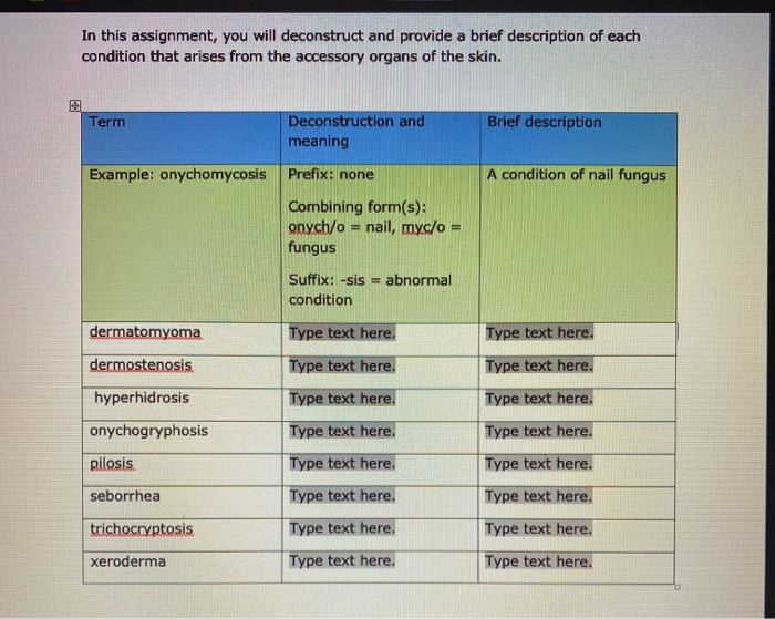 Solved Accessory Organs of the Skin assignment. directions