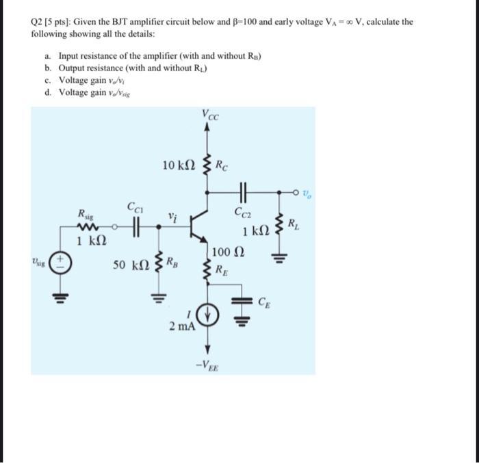 Solved Q1 [ 5pts] : Given the BJT amplifier circuit below | Chegg.com
