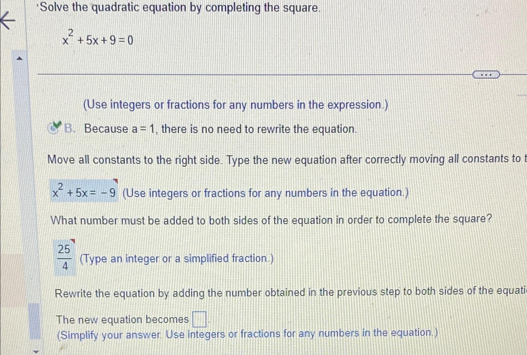 Solved Solve the quadratic equation by completing the | Chegg.com