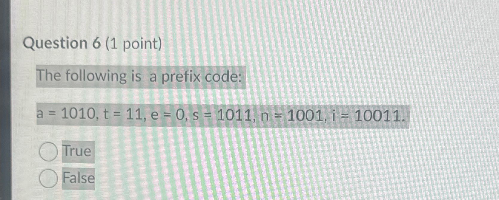 Solved Question 6 (1 ﻿point)The following is a prefix | Chegg.com