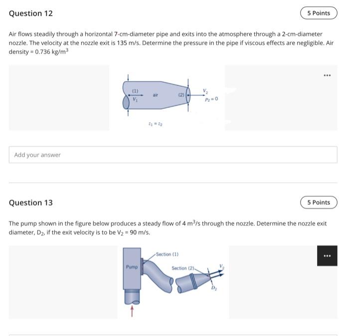 Solved Question 12 5 Points Air Flows Steadily Through A Chegg Com