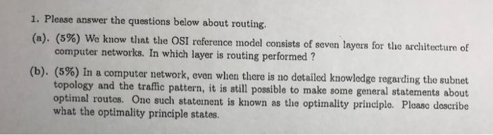 Sample Network Layer Question Routing Solved 1. Please answer the questions below about routing. | Chegg.com