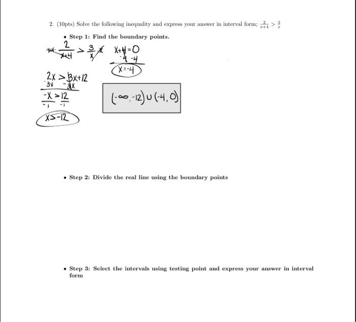 Solved 2. (10pts) Solve the following inequality and express | Chegg.com