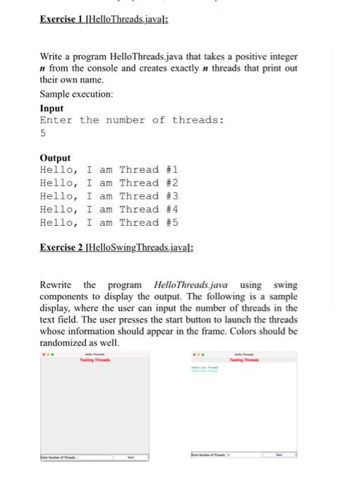 Solved Exercise 1 [HelloThreads.java): Write a program Hello | Chegg.com