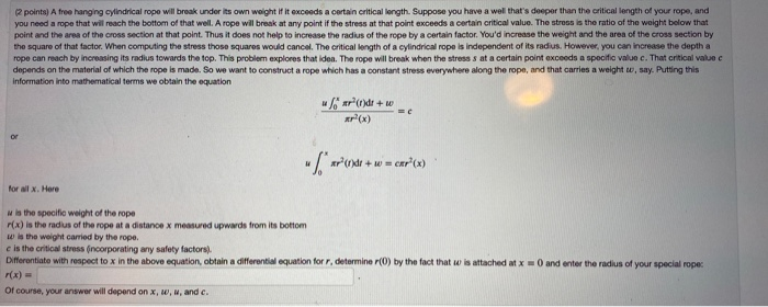 Solved 2 points) A free hanging cylindrical rope will break | Chegg.com