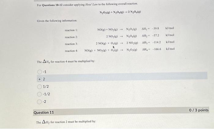 Solved For Questions 10-12 consider applying Hess' Law to | Chegg.com