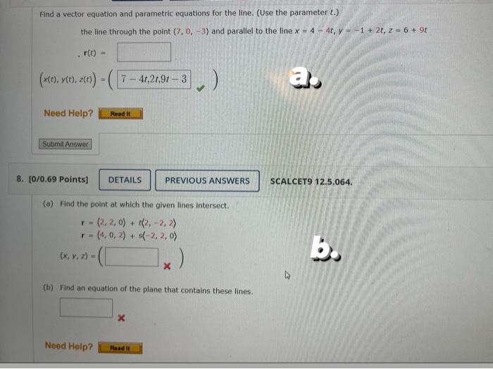 Solved Find a vector equation and parametric equations for | Chegg.com