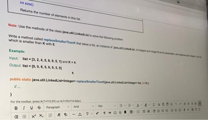 Solved Summary of the methods of java.util.LinkedList | Chegg.com