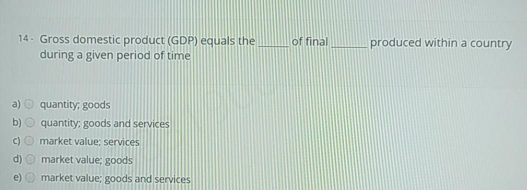 Solved Of Final 14. Gross Domestic Product (GDP) Equals The | Chegg.com