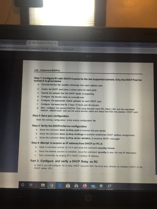 Lab - Implement DHCPv4 Topology IP Address Subnet | Chegg.com