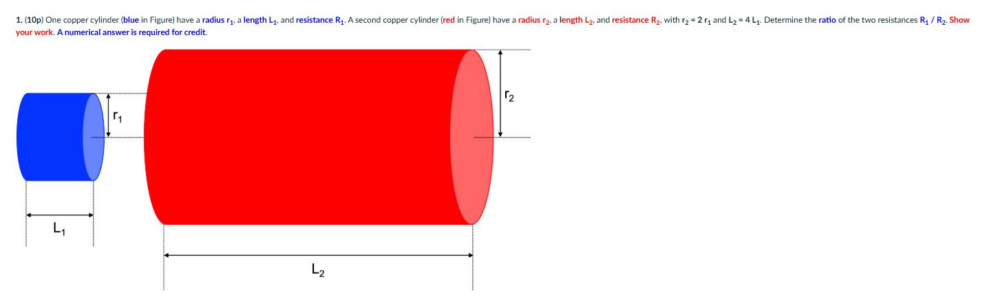 One copper cylinder (blue in Figure) ﻿have a radius | Chegg.com