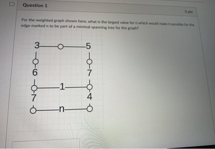 Solved U Question 1 5 pts For the weighted graph shown here, | Chegg.com