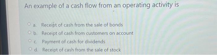 Solved An example of a cash flow from an operating activity | Chegg.com