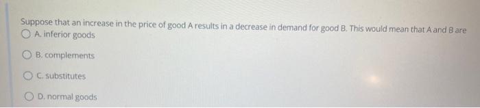 Solved Suppose that an increase in the price of good A | Chegg.com
