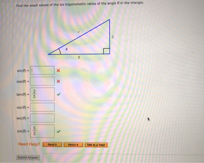Solved Find the exact values of the six trigonometric ratios | Chegg.com