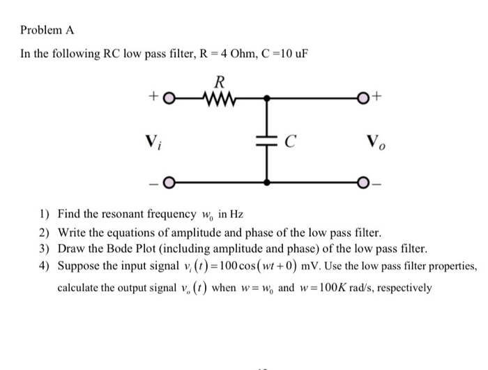 Solved Problem A In the following RC low pass filter, R = 4 | Chegg.com