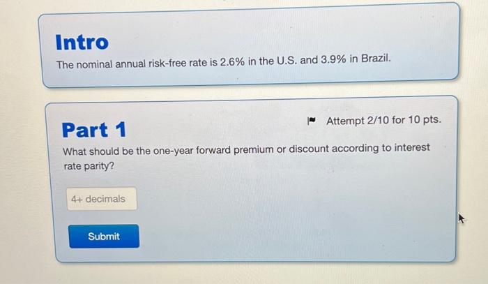 Solved Intro The nominal annual risk-free rate is 2.6% in | Chegg.com