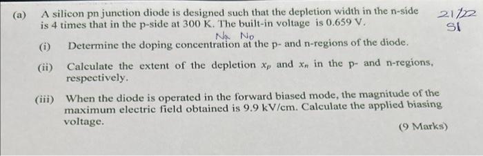 Solved (a) A silicon pn junction diode is designed such that | Chegg.com