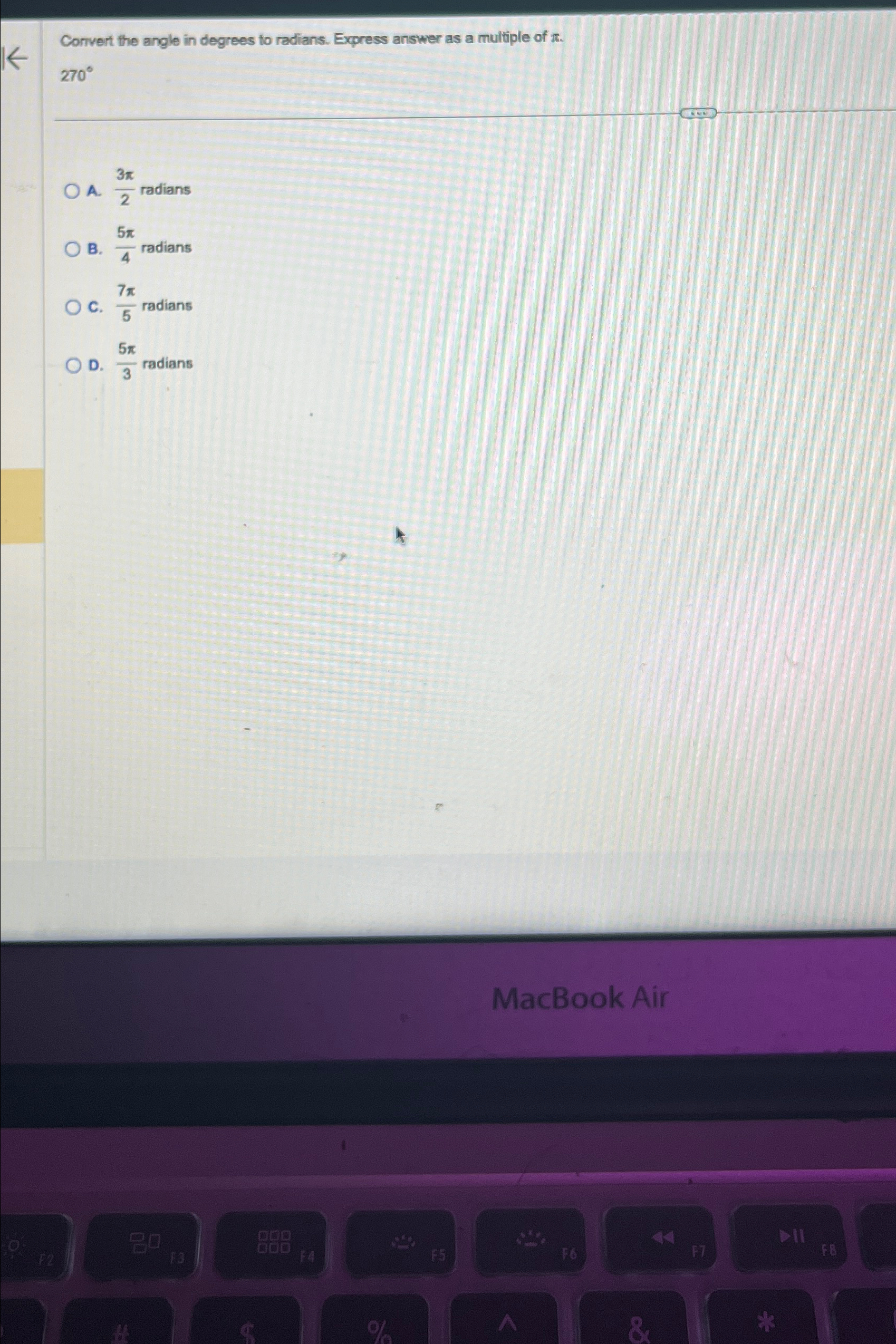 Solved Convert the angle in degrees to radians. Express | Chegg.com