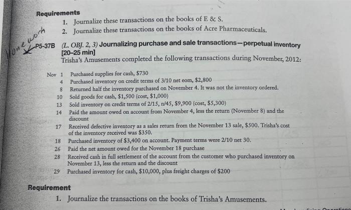 Solved Requirements 1. Journalize these transactions on the | Chegg.com