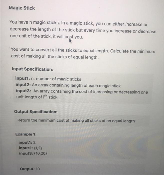 Solved Magic Stick You have n magic sticks. In a magic | Chegg.com