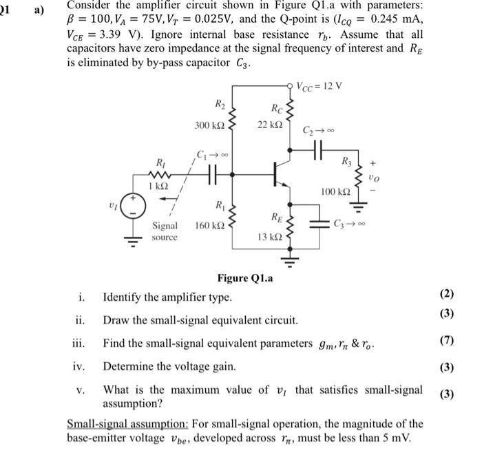 Solved Consider the amplifier circuit shown in Figure Q1.a | Chegg.com