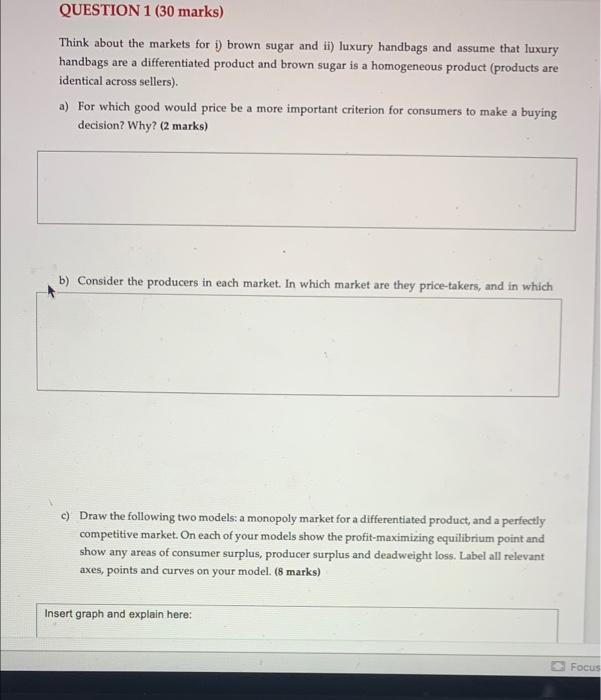 Solved QUESTION 1 ( 30 marks) Think about the markets for i) | Chegg.com