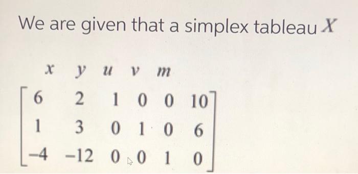 Solved We are given that a simplex tableau X | Chegg.com